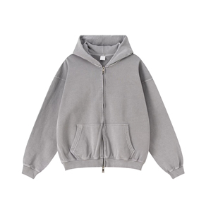 Hoodie gris surdimensionné personnalisé pour l'hiver, éco-responsable, 100% coton French Terry, délavé à l'acide, double fermeture éclair, épais, unisexe - Product Image 3