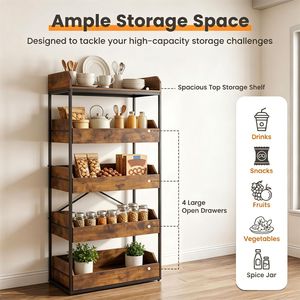 Scaffale Industriale a 5 Ripiani con 4 Cassetti, Kit Anti-Ribaltamento, Organizzatore per Dispensa in Metallo e Legno Ingegnerizzato - Product Image 3