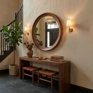 Rustic Round Solid Wood <b>Wall</b> Mirror <b>Large</b> Circular Wooden Framed Entryway Accent Mirror Modern Farmhouse Living Room <b>Decor</b> Piece - Product Image 1