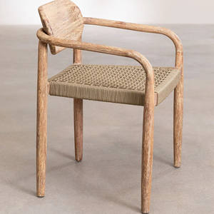 Ensemble de salle à manger d'extérieur au design moderne, style industriel, chaises de jardin en teck et rotin avec corde pour terrasse - Naele - Product Image 6