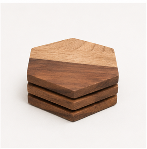 Handcrafted Hexagonal Walnut Wooden <b>Coaster</b> Set Of 4 <b>Heat</b>-Resistant Geometric Drink Mats For Home & Office Eco-Friendly Natural - Product Image 2