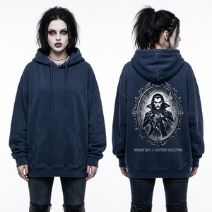 Sweat-shirt d'hiver surdimensionné gris foncé délavé à l'acide, effet usé et déchiré, style streetwear, avec motif rose sang, vente en gros - Product Image 4