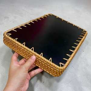 Bandeja Decorativa de Ratán con Mosaico de Perlas de Diseño, Organizador Hecho a Mano con Incrustaciones de Madreperla para Comedor de Lujo y Decoración de Interiores - Product Image 4