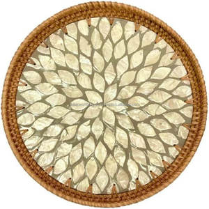 FWE Incrustation de nacre, plateau de service tissé, fait à la main, adapté à la chambre à coucher de la cuisine, plateau de présentation pour fruits alimentaires - Product Image 6