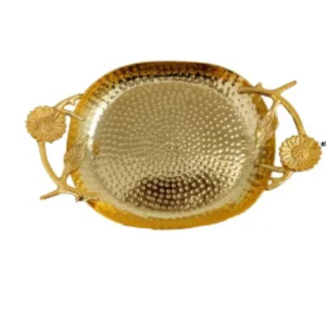 Wholesale Textured Antique Gold Aluminum Tray Oval Serving Dish With Decorative Handles For Snacks Dry Fruit & Luxury Home Decor - Product Image 6