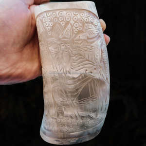 Haut de gamme élégant buffle corne de boeuf Tankard qualité sculpté poli tasse à vin Style Viking artisanat naturel pour boire - Product Image 1