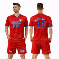 Conjunto de Camiseta y Pantalones Cortos de Fútbol Estilo Chile Personalizado Unisex, Uniforme de Entrenamiento de Fútbol Personalizado, Ropa Deportiva Roja y Azul