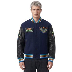 Blousons Letterman Urbains en Cuir Véritable Bordeaux avec Manches en Cuir et Corps 100% Laine, Personnalisables, avec Badge Avant Crème - Product Image 5