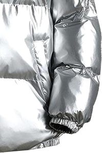 <b>Mens</b> Glossy Silver Hoodie Puffer <b>Jacket</b> Shiny Hooded Insulated Winter Warm Padded Outerwear Zipper Closure Bubble Glossy <b>Jackets</b> - Product Image 4