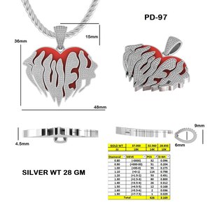 925 Sterling Silver CZ Cubic Zirconia Heart Red Enamel Pendant necklace Hip Hop Custom <b>Name</b> <b>Plate</b> Bling Manufacturer - Product Image 1