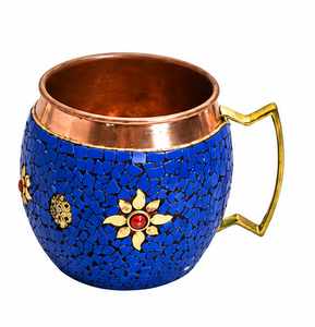 Taza de cobre para servir bebidas, hecha de material de cobre de primera calidad con un elegante diseño de mosaico turquesa en el exterior, duradera. - Product Image 6