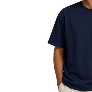 เสื้อยืดโอเวอร์ไซส์สีน้ำเงินกรมท่าสำหรับผู้ชาย แขนสั้น ผ้าฝ้าย คอกลม เรียบง่าย สไตล์ลำลอง สตรีทแวร์ ทรงหลวม แฟชั่นฤดูร้อน เสื้อผ้าฝ้าย - Product Image 3