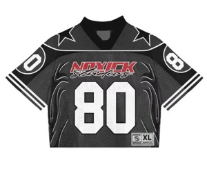 เสื้อเจอร์ซีย์อเมริกันฟุตบอลสไตล์สตรีทแวร์เรโทรแบบครอป ผลิตจากโพลีเอสเตอร์ 100% ด้วยเทคนิคการพิมพ์แบบซับลิเมชั่น ออกแบบเองได้ แห้งเร็ว - Product Image 3