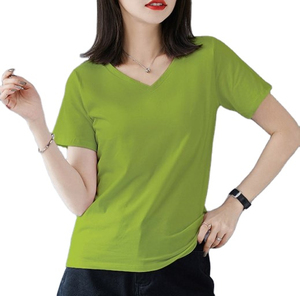 Camiseta de manga corta con cuello en V para mujer, de alta calidad, transpirable, holgada, de algodón. - Product Image 2