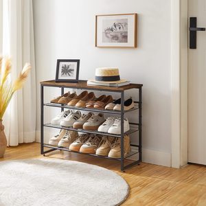 4-Tier Shoe Rack <b>Adjustable</b> Metal Shoe Organizer Rustic Brown Black Industrial Shoe Storage <b>Shelf</b> Entryway Stand - Product Image 6