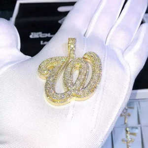 Colgante Personalizado de Plata de Ley con Moissanita y Letra Inicial, Chapado en Oro, Corte Brillante, Estilo Hip Hop, Lujoso y Elegante para Hombre - Product Image 3