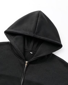 Sweat à capuche zippé noir pour homme avec imprimé abstrait gris sur le devant, logo, coupe ample, en coton French Terry, décontracté, pour l'automne - Product Image 6