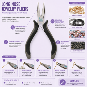 Pince à bec long professionnel en acier inoxydable, pince à bec fin de précision pour la fabrication de bijoux, le gainage de fils et les loisirs créatifs - Product Image 2