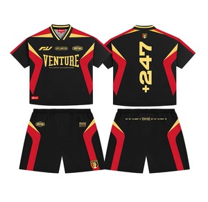 Custom Distressed Heavyweight 100% Cotton Suits French Terry Vintage Acid Wash Gems Decoration Short Sleeve T-shirt Set for Men - Product Image 2