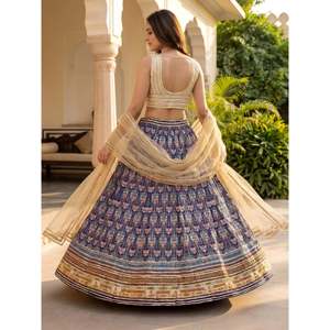 Glowing Blue Digital Printed Silk <b>Wedding</b> Lehenga Choli - Product Image 4