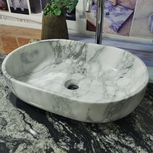 Lavabo Moderno de Mármol Blanco Carrara con Desagüe para Baño o Apartamento, Resistente para Uso en Baños - Product Image 3