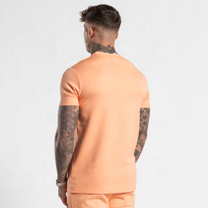 <b>Orange</b> Polyester Mesh Summer Gym Short Set for <b>Men</b> Custom Printed Casual T-<b>shirt</b> and Matching Shorts Knitted Fabric - Product Image 2