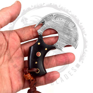 Couteau Ulu Alaskan à lame fixe en acier Damas, couteaux de cuisine de haute qualité avec étui en cuir - Product Image 3