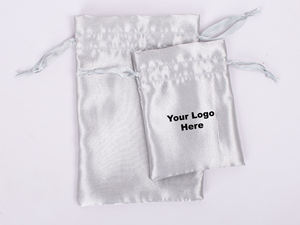 Luxury Grey Jewelry Storage Bag and Satin <b>Pouch</b> with <b>Drawstring</b> Closure Lightweight 3x4 Inches Customized Silk Printing Logo - Product Image 3