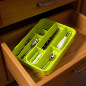 Organizzatore per Posate a 2 Scomparti, Vassoio Multifunzione per Cassetti e Armadietti da Cucina, Porta Utensili Organizzato - Product Image 3
