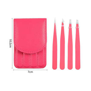 Kit de Pinzas para Cejas de Acero Inoxidable de Precisión, 4 Piezas, Pinzas de Punta Inclinada, Estuche de Cuero, Puntas de Fibra ANAAIF, Agarre Perfecto - Product Image 1