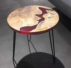 Modern Round Wood Resin <b>Coffee</b> <b>Table</b> With Red Inlay Indoor Living Room Furniture Decoration Handmade Artisan <b>table</b> Design - Product Image 1