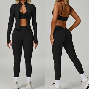 Ensemble de yoga 3 pièces pour femme, nouveau, best-seller, simple, sexy, sportswear, taille haute, tricoté, sans couture, avec bretelles réglables - Product Image 2