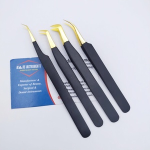 Pestañas clásicas Pinzas de extensión de pestañas de acero inoxidable sostenibles con punta puntiaguda de oro negro - Product Image 1