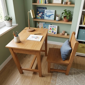 Ensemble de bureau et chaise pour enfants en bois de chêne massif, ensemble compact de table d'activités et d'étude pour enfants, meubles de salle de jeux en bois naturel - Product Image 4