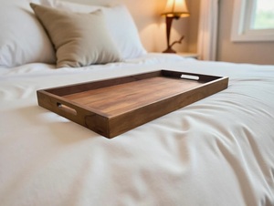 Grand plateau de service ottoman en bois avec poignées - Plateau portable pour petit-déjeuner et repas, idéal pour la cuisine et le bureau - Product Image 5