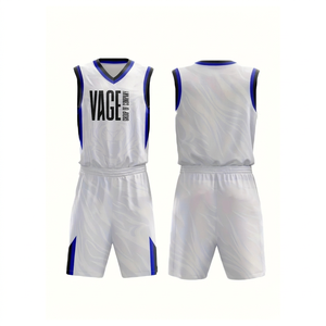 Uniforme de Baloncesto VAGE para Adultos Unisex, Blanco y Azul, con Estampado por Sublimación, Ropa Deportiva Transpirable de Poliéster, Costuras sin Costuras - Product Image 1