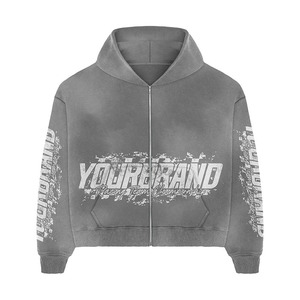 Conjunto de Sudadera con Capucha y Pantalones Deportivos Unisex Personalizados, de Corte Holgado, Lavado Ácido, con Cierre de Cordón, Estampado en Serigrafía, Poliéster/Algodón - Product Image 2