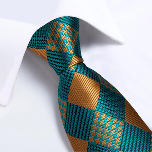 Corbata de Seda Satinada Ecológica con Diseño Paisley Verde Azulado y Dorado, Corbata Formal de Negocios para Hombre - Product Image 2