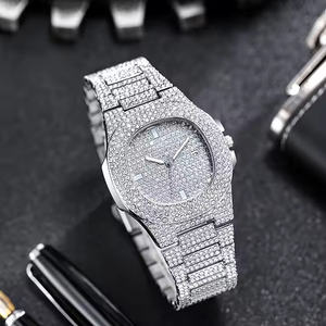 Montre de luxe pour homme à mouvement quartz avec lunette en moissanite, en acier inoxydable, analogique, pour affaires et soirées - Product Image 1