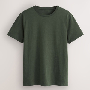 T-shirt à manches courtes vert uni pour homme, col rond, coupe classique, en jersey de coton décontracté - Product Image 1