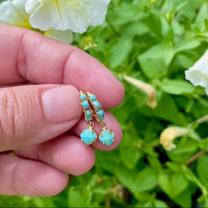 ต่างหูห่วงทองเหลืองสีเทอร์ควอยซ์ประดับหินสีน้ำเงิน-ดีไซน์มงกุฎแบบห่วงประดับลูกปัด-สไตล์วินเทจโบโฮประดับอัญมณีสำหรับเป็นของขวัญสำหรับทุกเพศ - Product Image 1