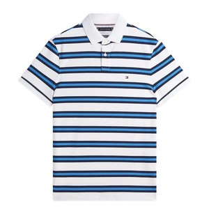 Camiseta de Manga Corta para Hombre, 100% Algodón Orgánico, Tejido Ecológico, Secado Rápido, Transpirable, con Logotipo Personalizado en la Parte Delantera, con Botones y Rayas - Product Image 1
