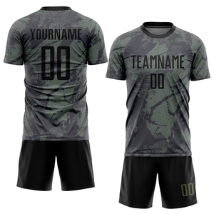 Premium Quality <b>Soccer</b> Uniform Neon Green Black Football Jersey and Shorts Set for Teams - Product Image 1