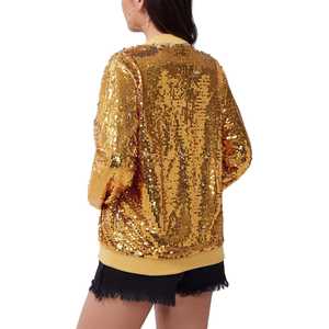 Blazer à paillettes glamour pour femme, veste de soirée dorée avec design ouvert sur le devant et veste à paillettes confortable, authentique - Product Image 4