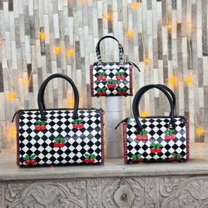 Bolso de Viaje de Cuero Genuino de Lujo para Mujer, Diseño Cereza, Impermeable, de Alta Calidad, Color Negro y Blanco, Marca Walla - Product Image 1
