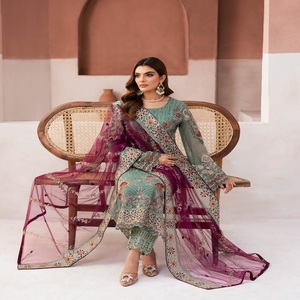 Vestidos Panjabi pakistaníes bordados de gasa para mujer en trajes de 3 piezas de gasa Diseñadores paquistaníes de Ramsha Trajes de novia - Product Image 2
