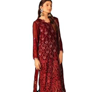 Ropa de fiesta shalwar kameez para mujer, ropa de fiesta de diseñador, trajes de gasa para mujer, ropa de fiesta bordada, gasa transpirable - Product Image 1