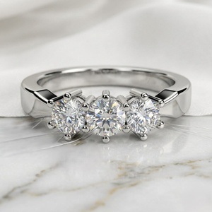 0.70 CTW Three-<b>Stone</b> Round Brilliant Diamond Ring in Classic Prong Setting for Women Elegant Fine Jewelry - Product Image 1