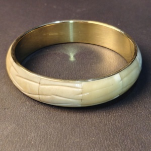 Handmade Brass Bangle with Smooth Cream Bone Inlay Minimalist <b>Ethnic</b> Polished Brass Bracelet for Sustainable Fashion Brands - Product Image 3