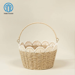 Cesta de Almacenamiento Artesanal de Hierba Marina con Borde Festoneado, Organizador Tejido Decorativo para el Hogar y Guardería, Venta al por Mayor de Fábrica - Product Image 1